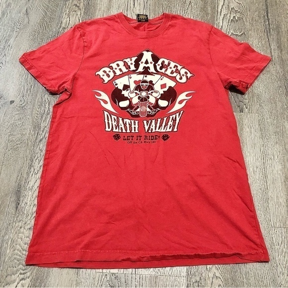 Lucky Brand Men's Sz M Burgundy T-shirt Graphic Dry Aces Death Valley Motorcycle - Picture 1 of 5